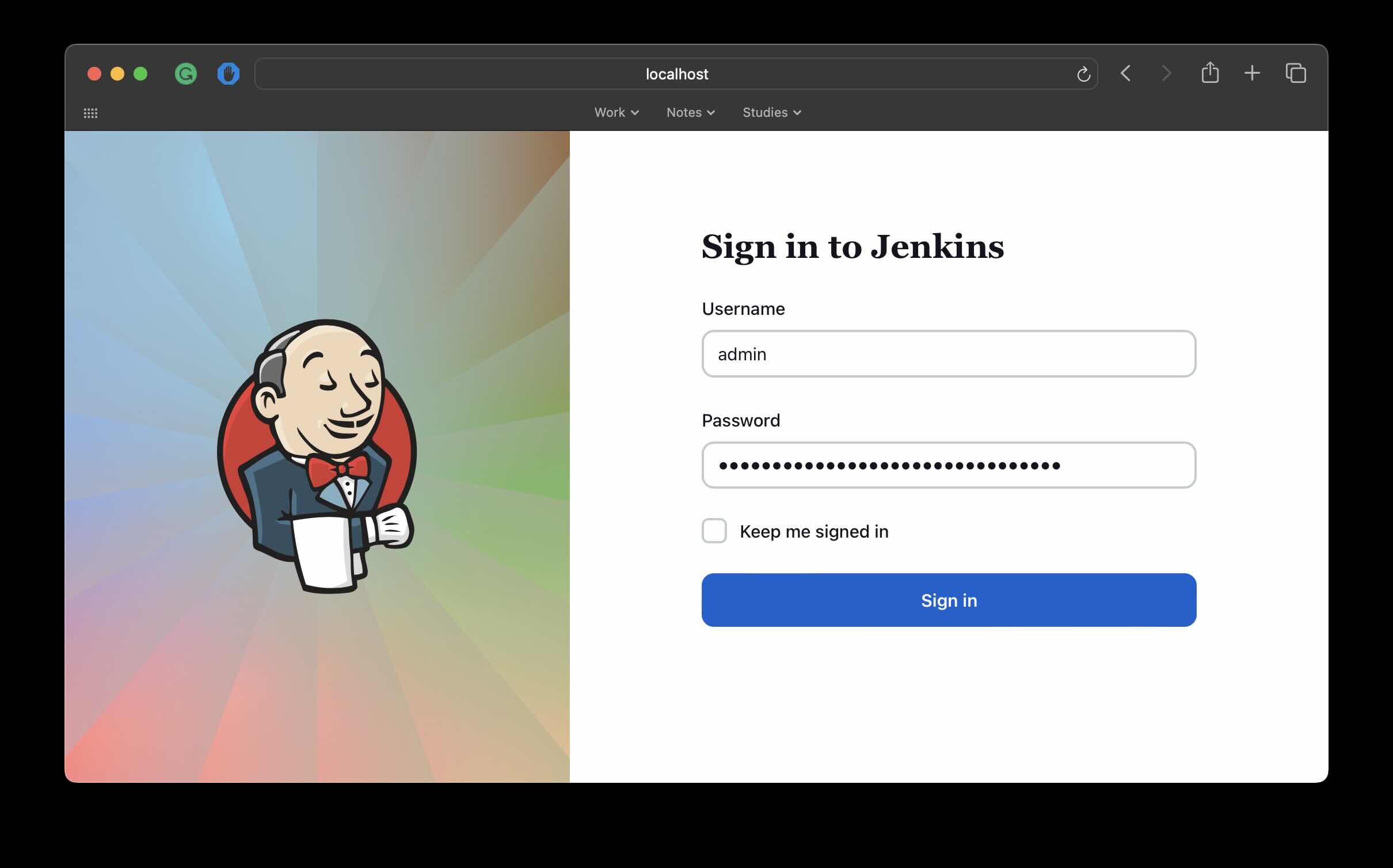Sign In to Jenkins using admin user and password